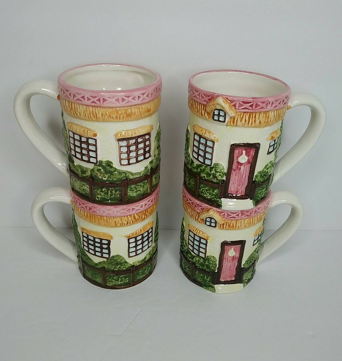 Set of (4) J.S.N.Y. English Garden Ceramic Coffee Cup Mug House Embossed Raised 