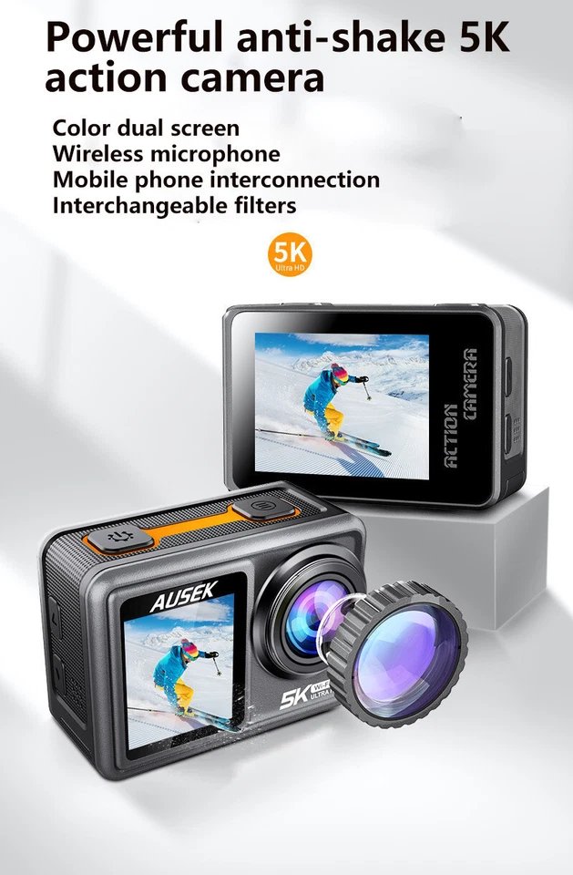 5K Sports Camera with Anti-Shake EIS Stabilization Dual Touch Screen Motorcycle - Image 2 of 4