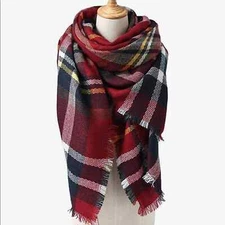 Scarf Womens Plaid Tartan Large Blanket Wrap Shawl Red Multicolored One Size
