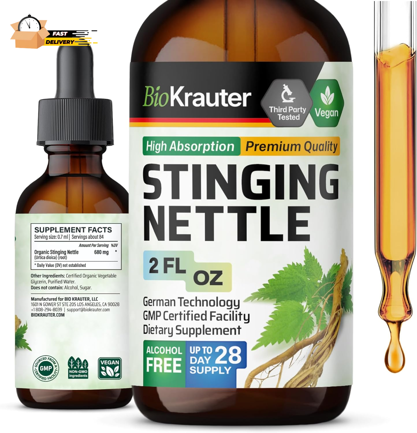Stinging Nettle Root Liquid Extract 2 Fl. Oz. - Organic Urtica Dioica Extract D