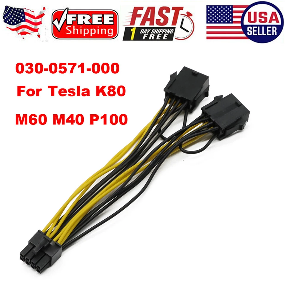 NVIDIA dual 8 to 8 Graphics Card Power Cable Tesla K80 M40 Grid M60 P40 P100 GPU - Image 2 of 4