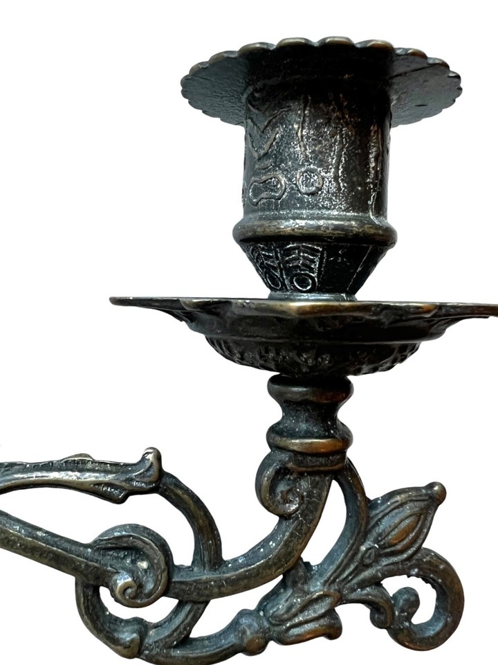 Vintage Brass Candle holder hinged wall sconse Patina Ornate Wall Mount