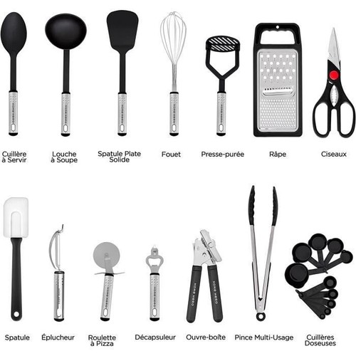 Set da cucina 23 pezzi in nylon acciaio inox antiaderente nero - Foto 2 di 5