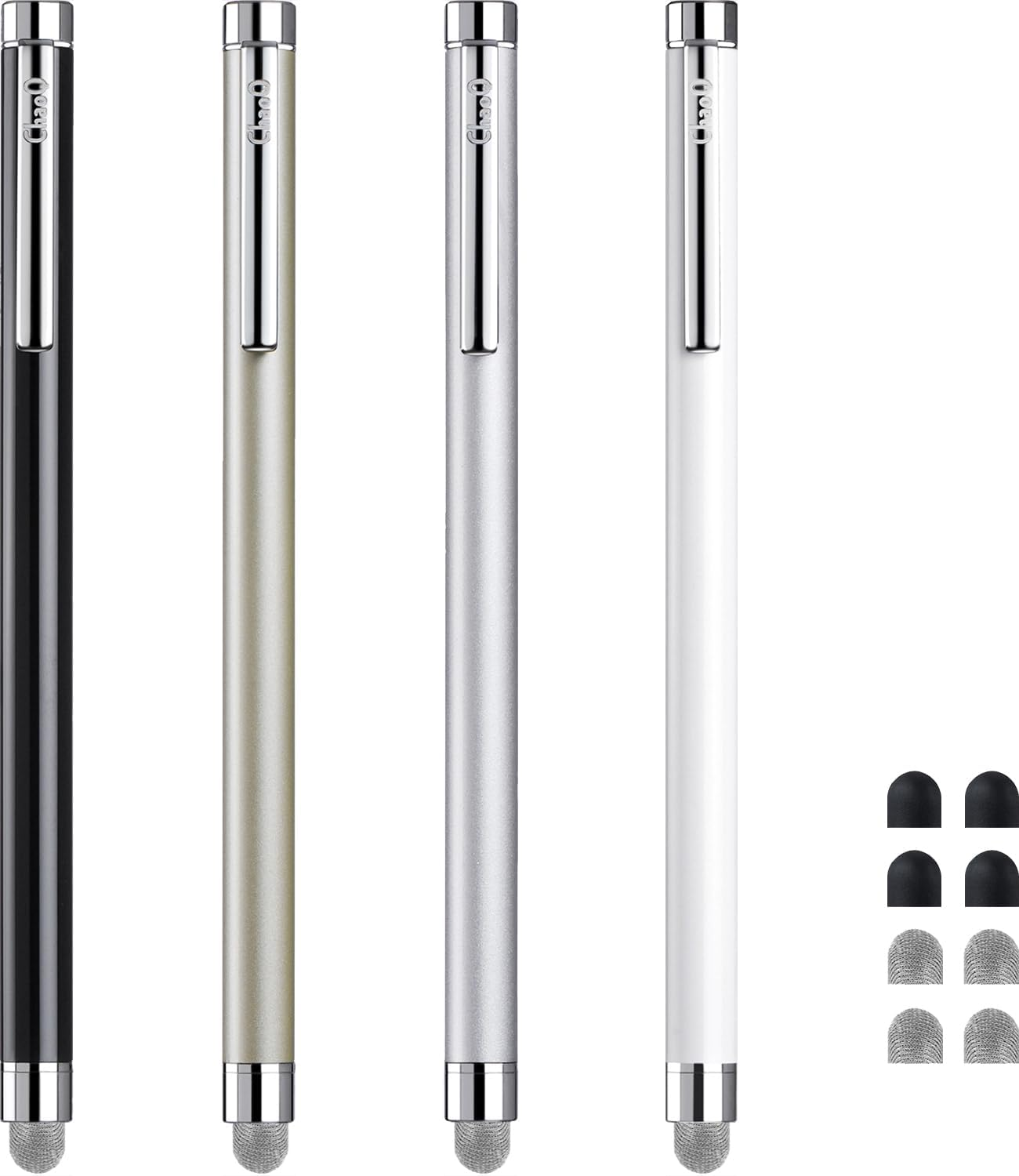 Chaoq 4-Pack Mesh Fiber Stylus Pens for Touch Screens with Replaceable Tips-image