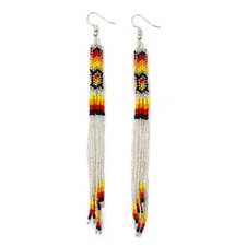 Handmade Beaded Silver Extra long Native style earrings