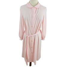Vintage Vassarette Hollywood Women's L Pink Nylon Robe Belted Button Front