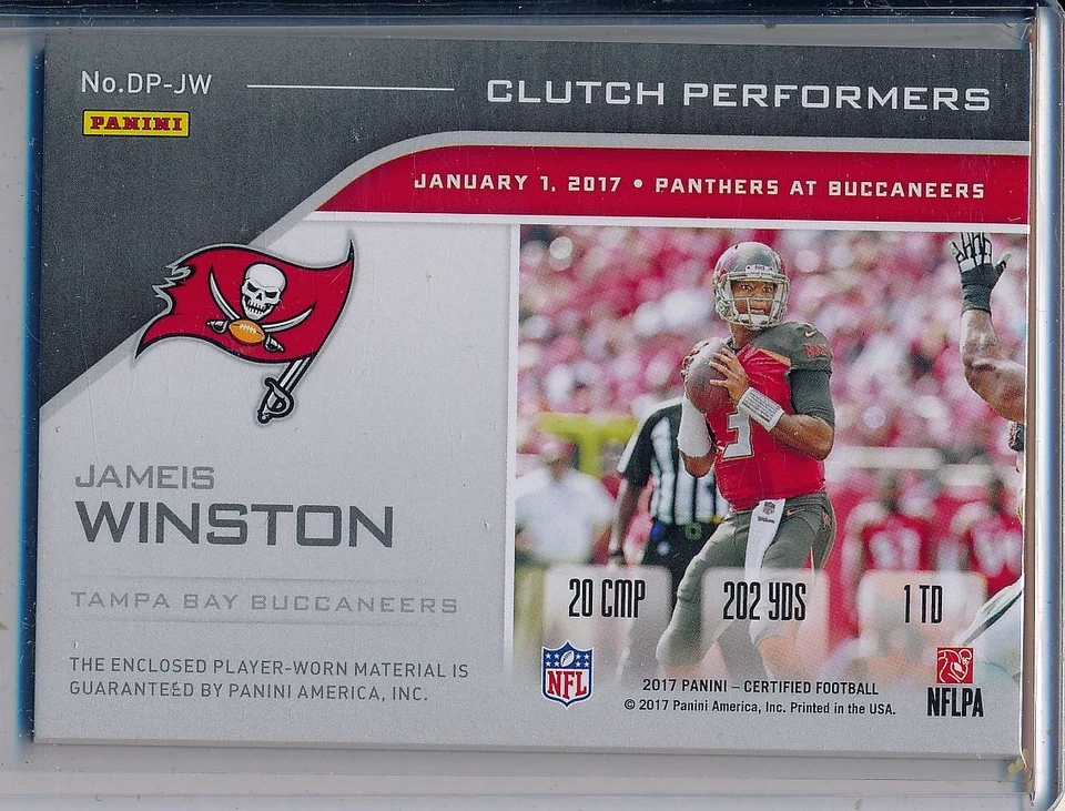 JAMEIS WINSTON 2017 Certified Clutch Performers Game Worn Jersey /399 Buccaneers - Image 3 of 3