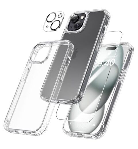[3 in 1 for iPhone 15 Case, iPhone 15 Case with Tempered Glass Screen Clear