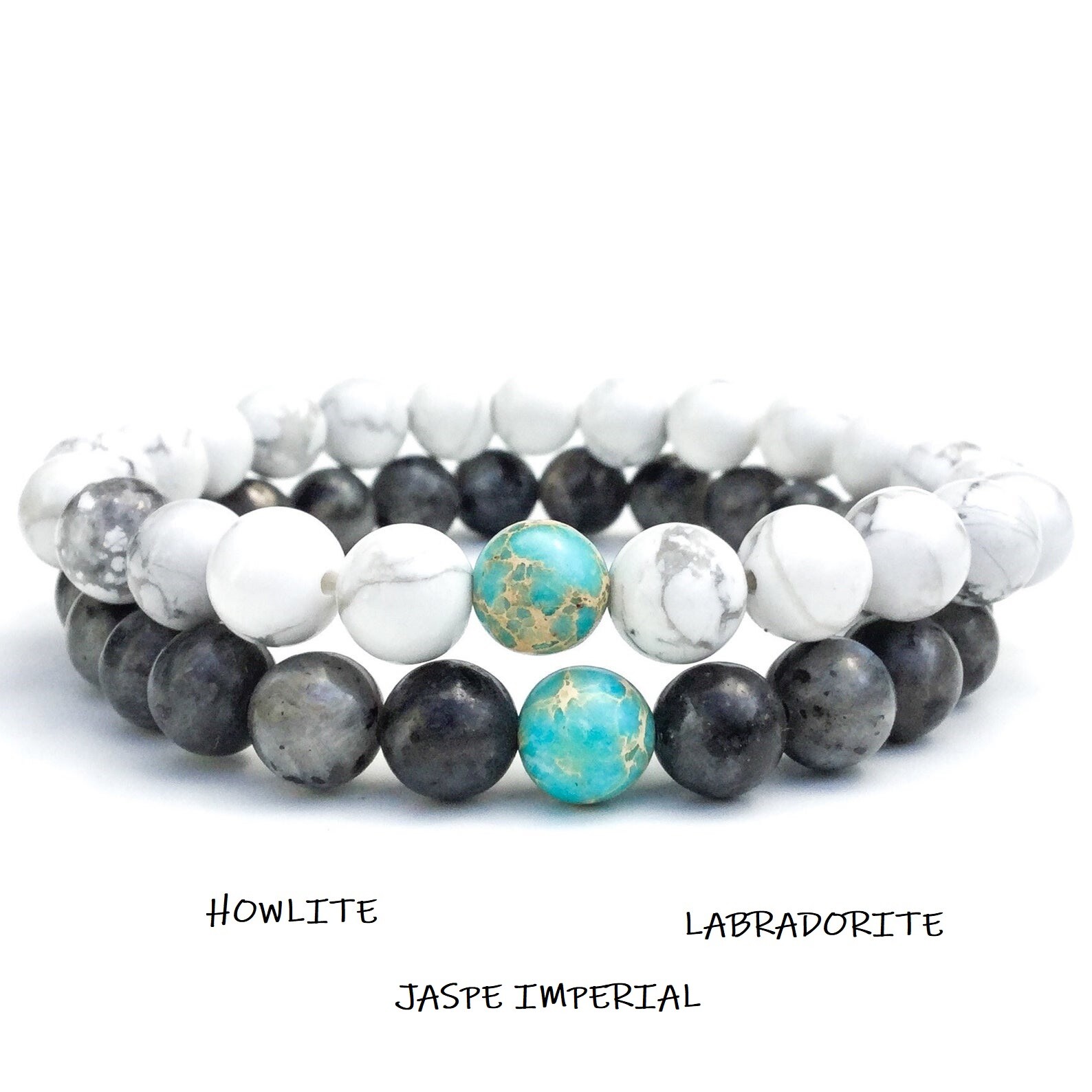 Bracelet distance couple en howlite et jaspe pour rester connectés malgré l'éloignement