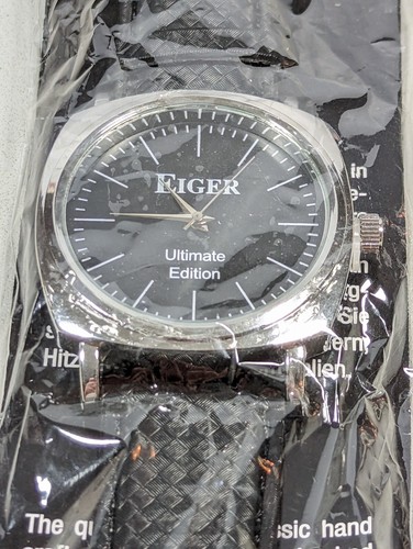Eiger Black Dial Silver Tone Case Black Band Watch New Unopened