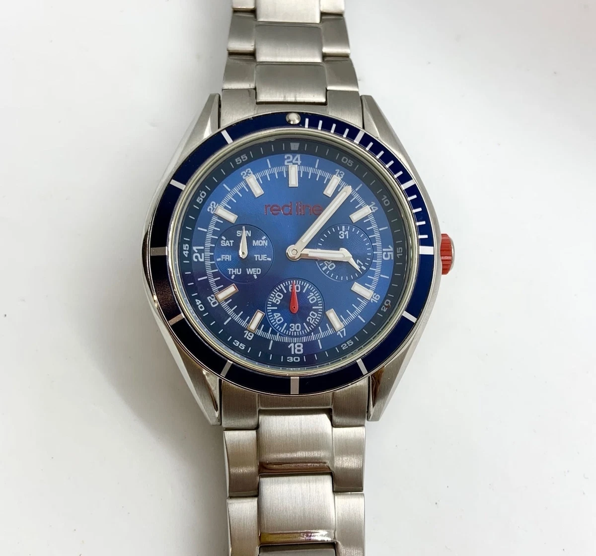 Redline Men s Day Date watch mineral mineral crystals japan made 9