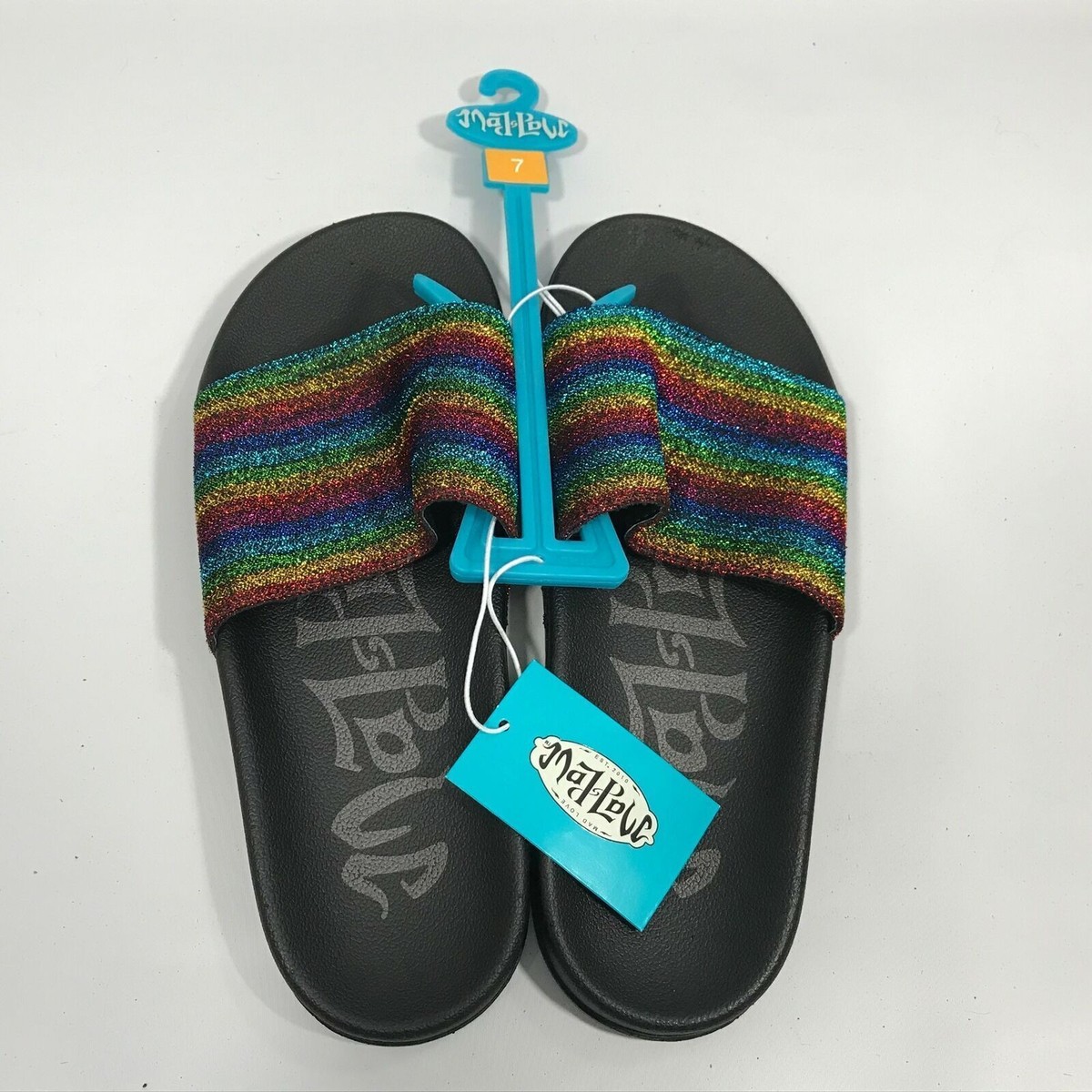 Mad Love Rainbow Women's Milena Slide Sandal Slip On Glitter