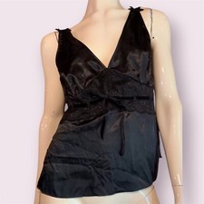 VTG Black Satin Camisole Tank Top Sz M
