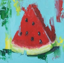 Watermelon Oil Painting Fruit Kitchen Wall Art Impasto Original Painting