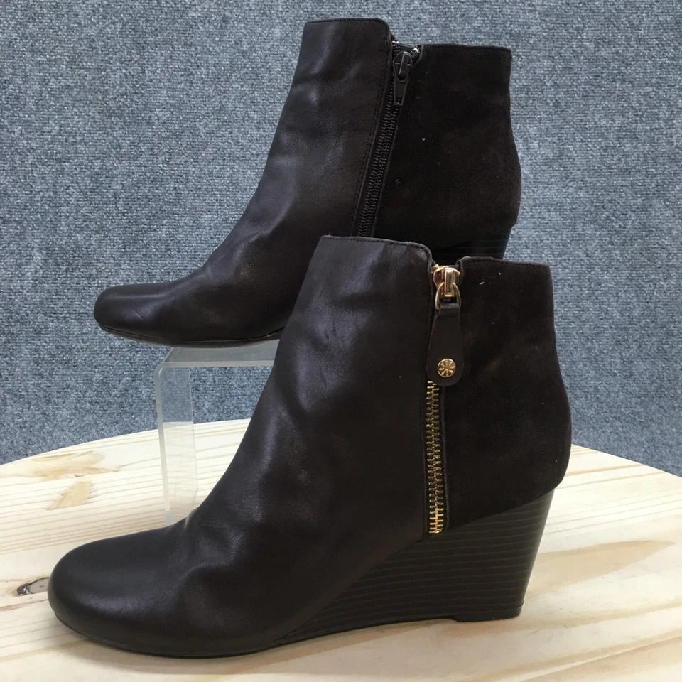 Isaac Mizrahi Boots Womens 8 M Kierra Ankle Booties Brown Suede Wedge Side Zip - Image 2 of 4
