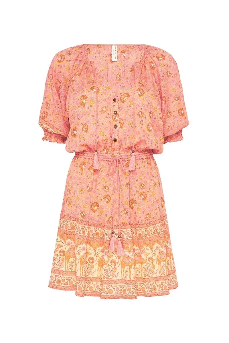 SPELL & THE GYPSY Sundown Play Dress Womens XS Floral Puff Sleeves Boho Summer image 4