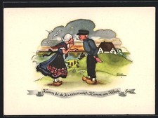 Künstler-AK Liesel Lauterborn: Pärchen in Trachten am Ufer, Kumm bi de Midderna 