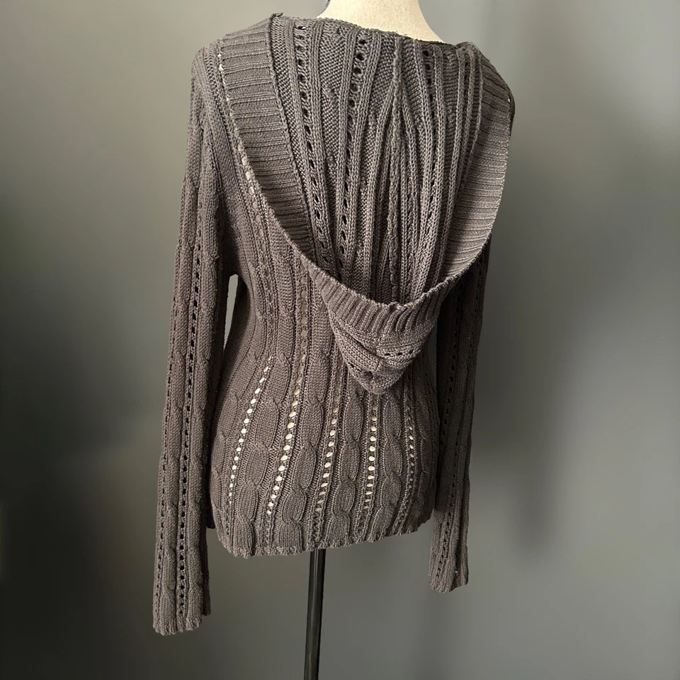 Moletom com capuz vintage Faded Glory preto ajustado malha aberta profundo V grunge anos 90 Y2k - Imagem 3 de 4