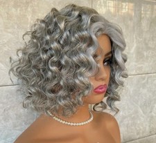 Short Fluffy Curly Silver Mix Synthetic Hair Wigs For Women Soft Natural Daily