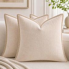 Decorative Throw Pillow Covers 18x18Inch, Pack of 2 Beige Chenille Soft Pillo...