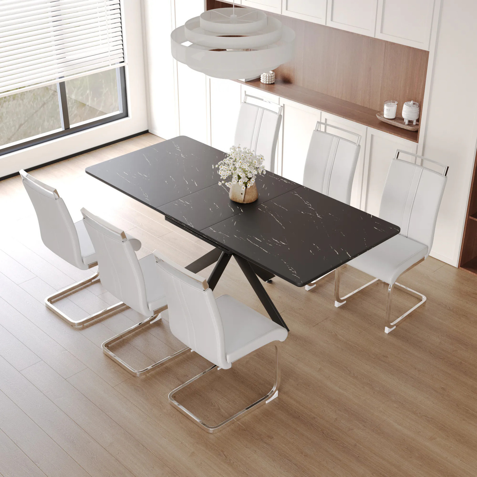 62.4" extendable 78.15" dining Table Set for 6-8 Person for Dining Room,C-shaped Tube Soft padded armless dining chair and Very large Dining Room Table Kitchen Table Chair Set with metal Legs