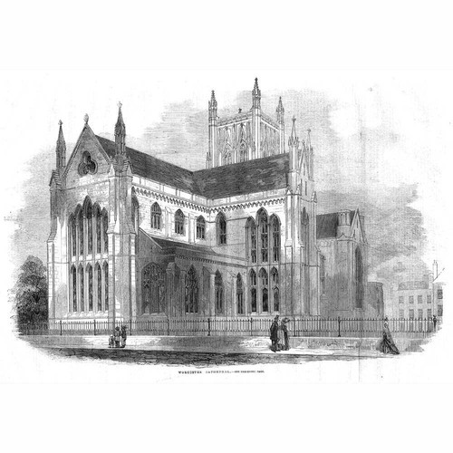 WORCESTER Cathedral - Antique Print 1861