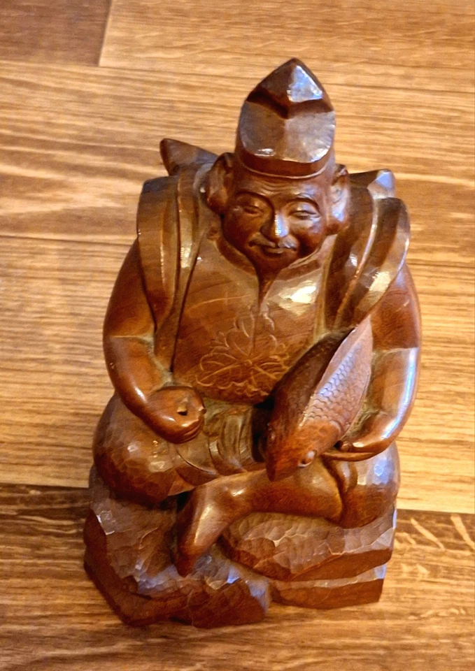 Pair Japanese Wooden Meji Period Kitchen Gods, Daikoku & Ebisu! Signed Toko!! - Image 4 of 4