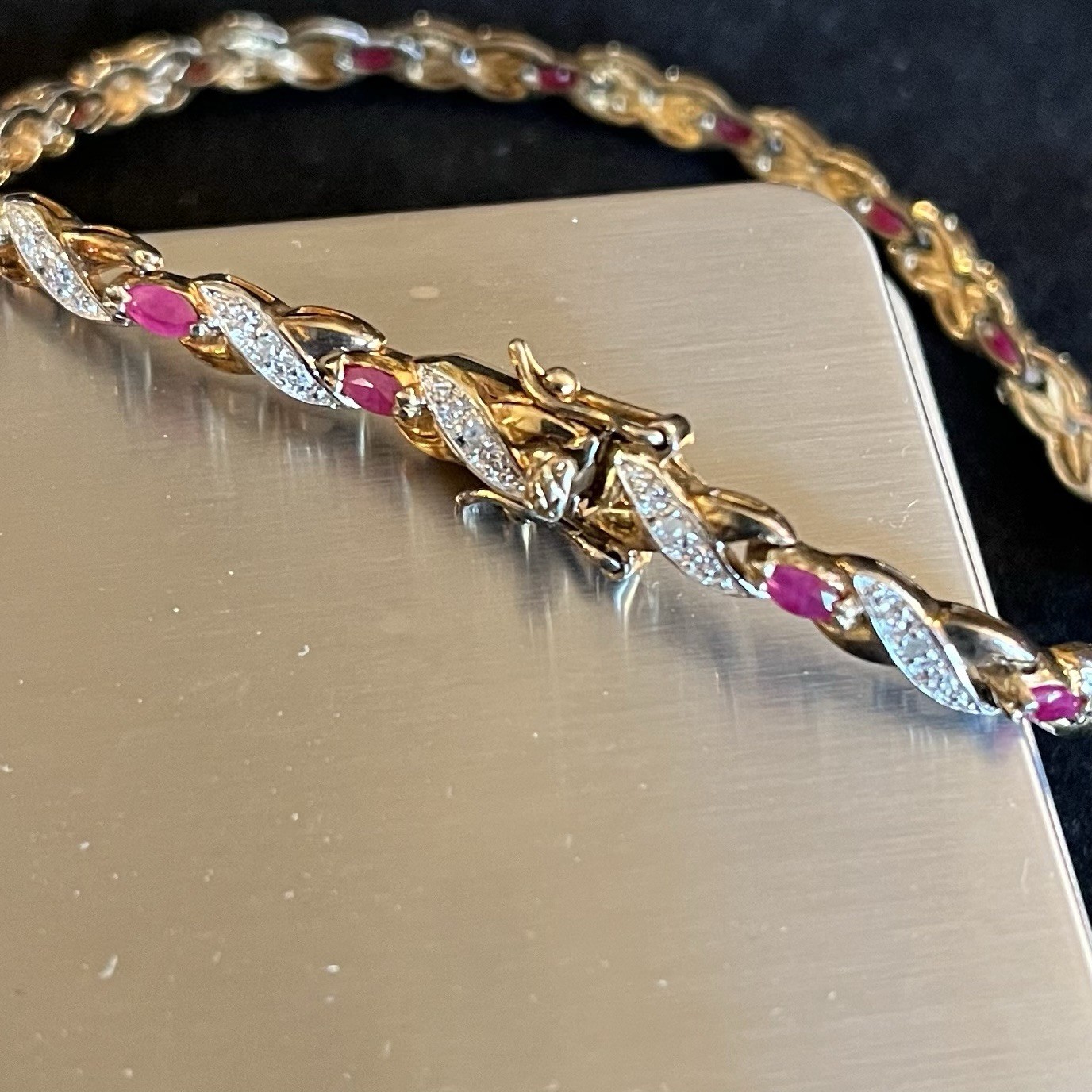 Vintage SETA Bracelet Signed Ruby Diamond Tiny Ge… - image 3