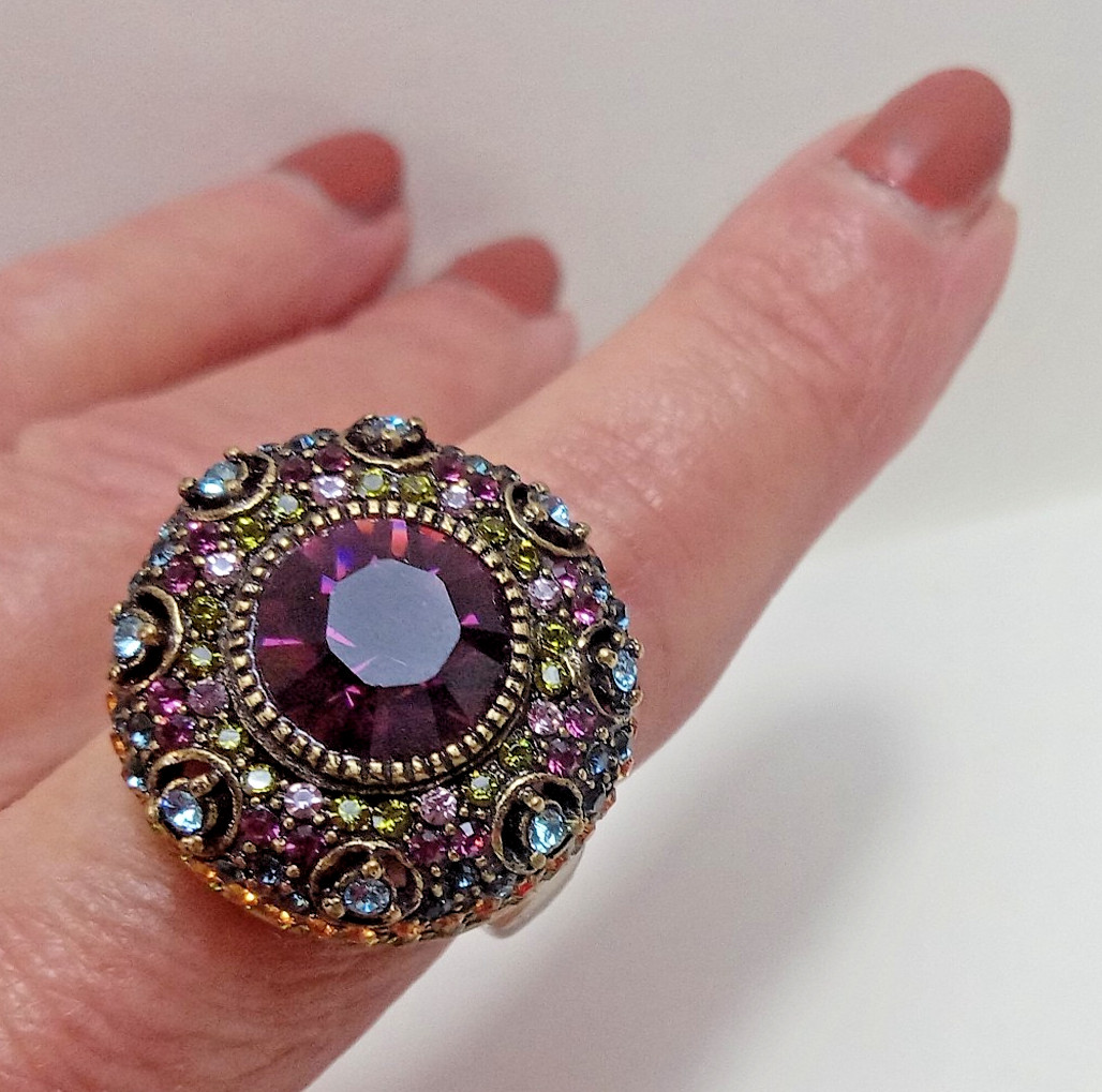 Signed HEIDI DAUS Statement Cocktail Ring Large P… - image 1