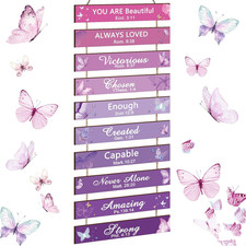 10 Pcs Purple Butterfly Wall Decor Butterfly Wooden Hanging Wall Art Religious P