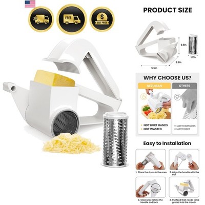 Cheese Grater with Handle, Rotary Cheese Grater,Vegetable, Chocolate, Hard Ch...