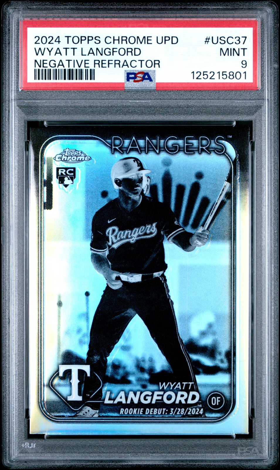 2024 TOPPS CHROME UPDATE NEGATIVE REFRACTOR #USC37 WYATT LANGFORD PSA 9