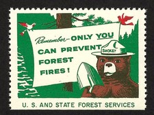 Smokey the Bear Poster Stamp - Prevent Forest Fire - Bear and Shovel