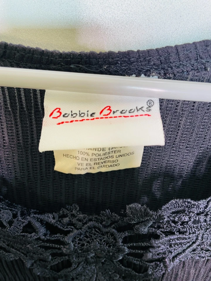 Blusa Top Bobbi Brooks Vintage Transparente Delgada Negra de Encaje Media Mangas Talla Grande Foto 2 de 4