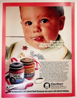 Vintage Gerber Baby Food Magazine Print Ad Strained Veal Beef High Meat Dinner