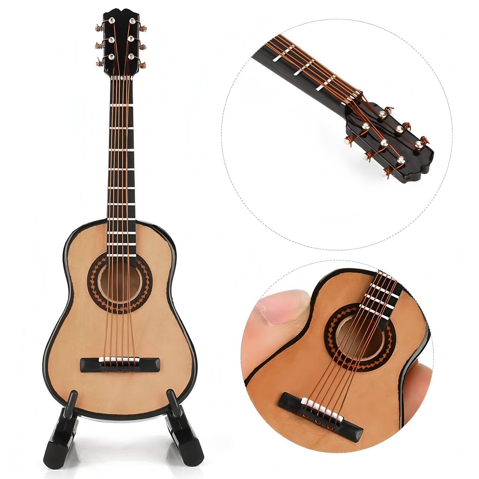 Miniature Guitar Wooden Tiny Decorative Model with Stand Mini Music Ornament KIT