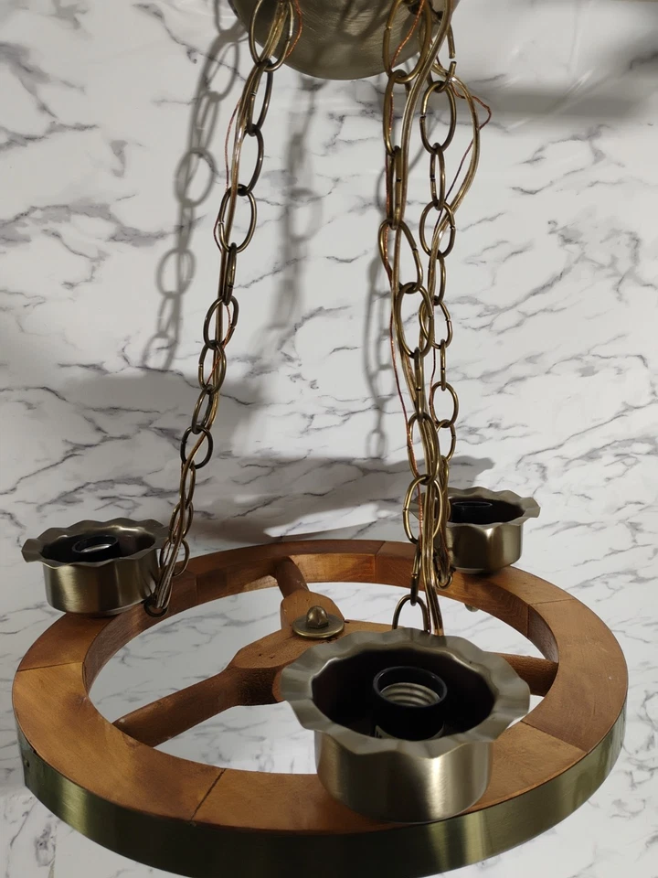 Западный вагон колесо медная люстра подвесной потолочный светильник лампа винтажный Mcm - Изображение 4 из 4