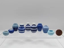 Dollhouse Miniature Ceramic Blue Vase - Solid, Two Tone, Striped