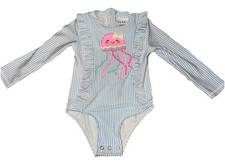 Nicole Miller NY Blue White Pin Stripe Jelly Fish Sun Protect 1 Pc Swim Suit 24M