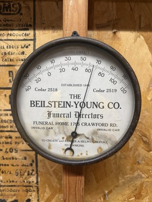 c1921 The Beilstein-Young Co Funeral Home Thermometer Cleveland Ohio Invalid Car