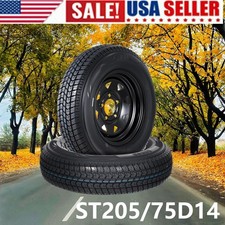 2-pack Trailer Tire On Rim St20575d14 Trailer Tires Black Wheels 5 Lug On 4.5 2-pack Trailer Tire On Rim St20575d14 Trailer Tires Black Wheels 5 Lug On 4.5