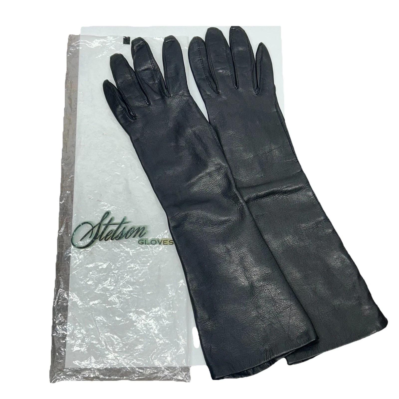 Vintage Stetson Black Leather Gloves Small Size 6.5 Pure Silk Lined 14” Italy