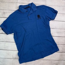 Roberto Cavalli Men's Pique Knit Short Sleeve Polo Shirt Royal Blue Black Medium