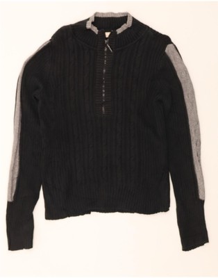 DKNY Herren Zip Neck Pullover Sweater UK 16 Large schwarz Colourblock Baumwolle CB09