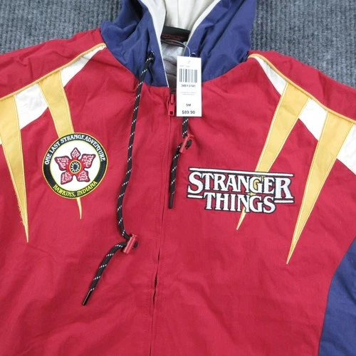Stranger Things Jacket Mens S Red BoxLunch Windbreaker Hooded Lined Zip NWT image 4