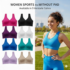 Women Seamless Sports Bra Non Padded Wirefree Yoga Gym Crop Top UK
