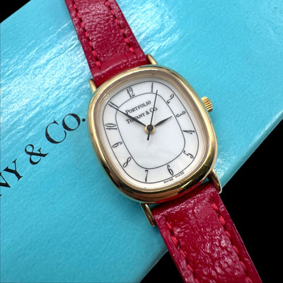 Tiffany & Co. Portfolio Quartz Watch White Dial Red Leather New