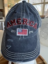 America Est 1776 Slideback Hat Blue One Size Embroidered Distressed