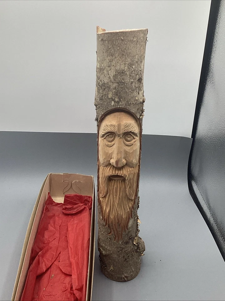 Escultura de arte popular esculpida à mão em madeira espírito velho rosto de árvore 14,25 polegadas - Imagem 4 de 4