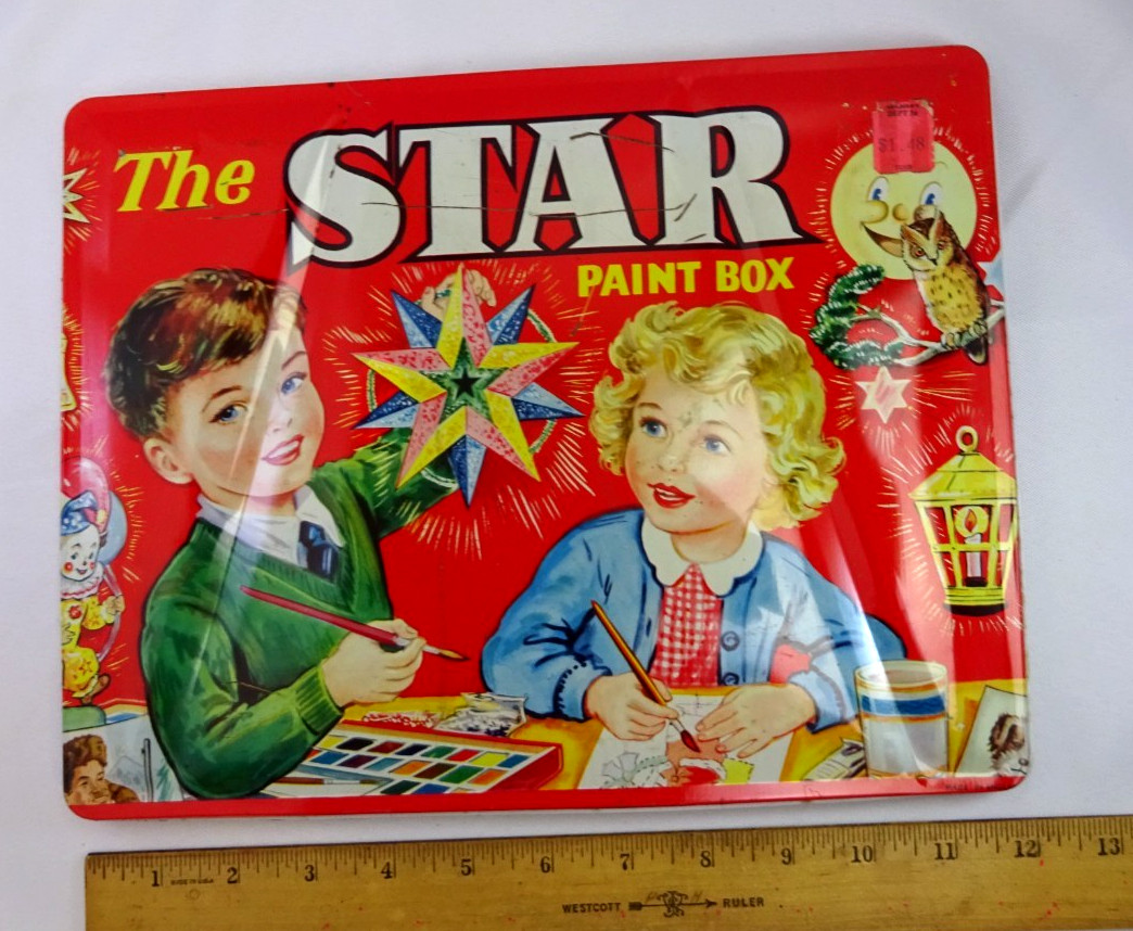 VINTAGE STAR WATER COLOR PAINT BOX CHILDREN'S TOY 12" x 9" P
